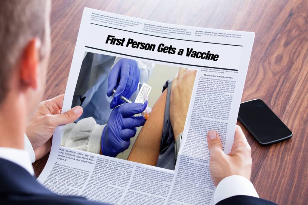 متن خبر انگلیسی - First Person Gets a Vaccine - English News